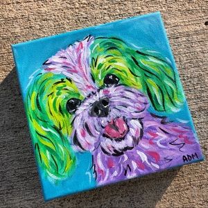 6” shihtzu dog painting pop art original art colorful shelf purple art